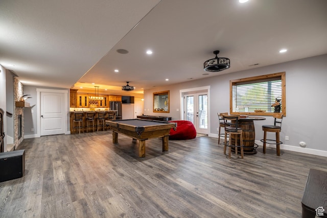 4311 N Diamond Ln, Erda, UT 84074 - rec room with a bar, billiards, recessed lighting, and dark wood-style floors