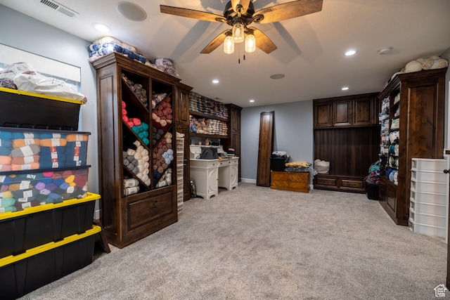 4311 N Diamond Ln, Erda, UT 84074 - bedroom featuring light colored carpet, recessed lighting, and a ceiling fan