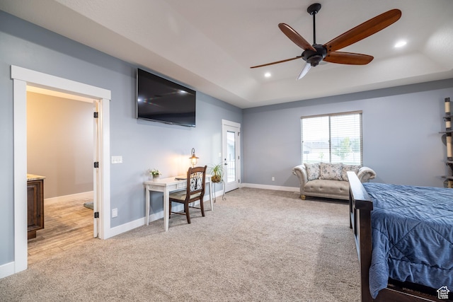 4311 N Diamond Ln, Erda, UT 84074 - bedroom featuring light carpet, recessed lighting, and a raised ceiling