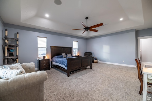 4311 N Diamond Ln, Erda, UT 84074 - carpeted bedroom with a raised ceiling, recessed lighting, and ceiling fan