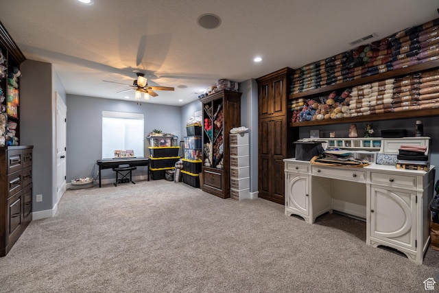 4311 N Diamond Ln, Erda, UT 84074 - carpeted home office featuring a ceiling fan and recessed lighting