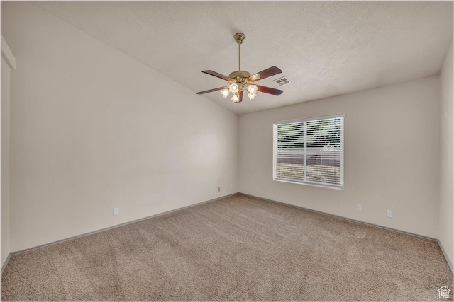 579 E Spring Cir, Washington, UT 84780 - unfurnished room featuring carpet, ceiling fan, lofted ceiling, and a textured ceiling