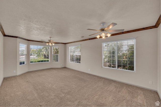 579 E Spring Cir, Washington, UT 84780 - spare room featuring ceiling fan, crown molding, carpet, and a textured ceiling
