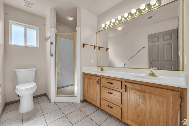 579 E Spring Cir, Washington, UT 84780 - bathroom featuring double vanity, a stall shower, and tile patterned floors