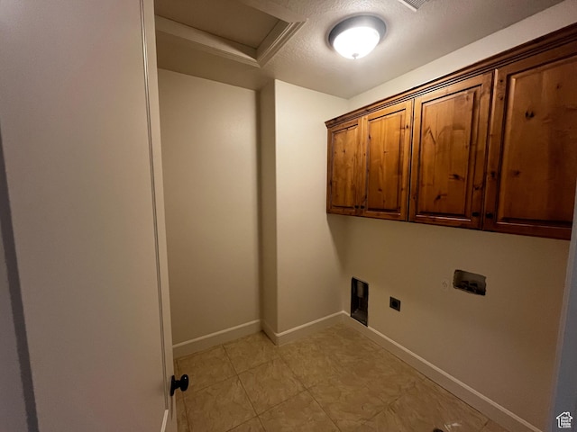 933 N 900 W, Orem, UT 84057 - washroom with hookup for an electric dryer, cabinet space, attic access, washer hookup, and a textured ceiling