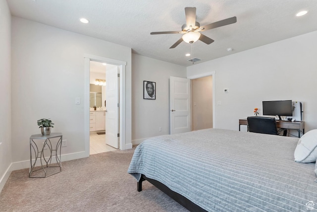 1304 E Weyburn Ln S Unit 10, Holladay, UT 84117 - bedroom featuring light colored carpet, recessed lighting, a ceiling fan, and ensuite bath