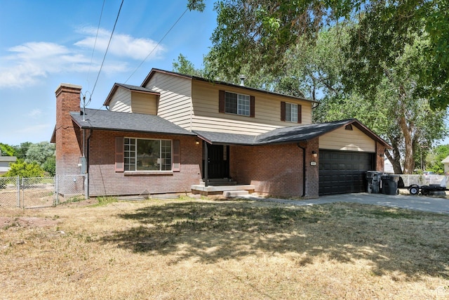 585 N 700 E, Nephi, UT 84648 - view of front of home featuring brick siding, an attached garage, a chimney, and asphalt driveway