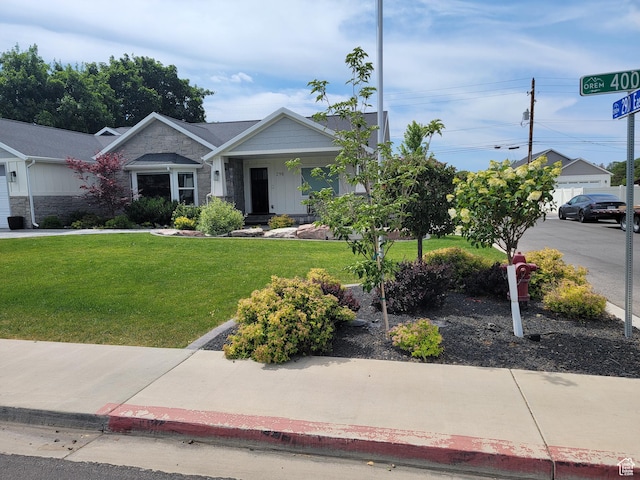 298 E 400 S, Orem, UT 84058 - view of front facade with a front lawn, covered porch, and stone siding