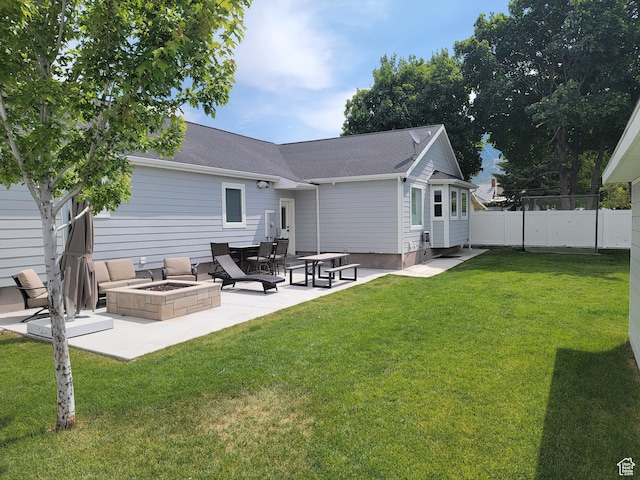 298 E 400 S, Orem, UT 84058 - rear view of property featuring a fire pit, roof with shingles, and a patio area