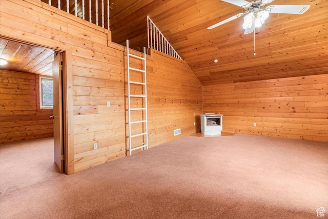 294 W 200 N, Mount Pleasant, UT 84647 - bonus room with vaulted ceiling, wood ceiling, carpet, wood walls, and a ceiling fan