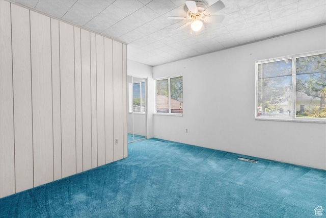 294 W 200 N, Mount Pleasant, UT 84647 - carpeted empty room featuring ceiling fan and wood walls