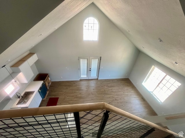 599 N State St, Mayfield, UT 84643 - bonus room featuring wood finished floors, a textured ceiling, and high vaulted ceiling