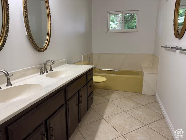 2727 N 700 E, Provo, UT 84604 - bathroom with double vanity, a bath, and tile patterned floors
