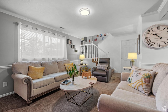 70 E 135 N, Orem, UT 84057 - carpeted living area with stairway and crown molding