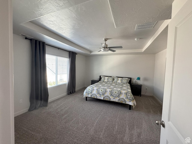 1637 S 730 W, Provo, UT 84601 - carpeted bedroom with a raised ceiling, a textured ceiling, and ceiling fan