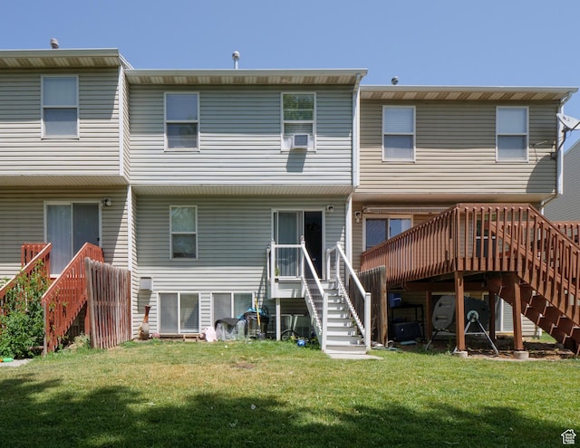 1193 W Dun Robin Ct, Murray, UT 84123 - rear view of house featuring stairs, a wooden deck, a lawn, and cooling unit