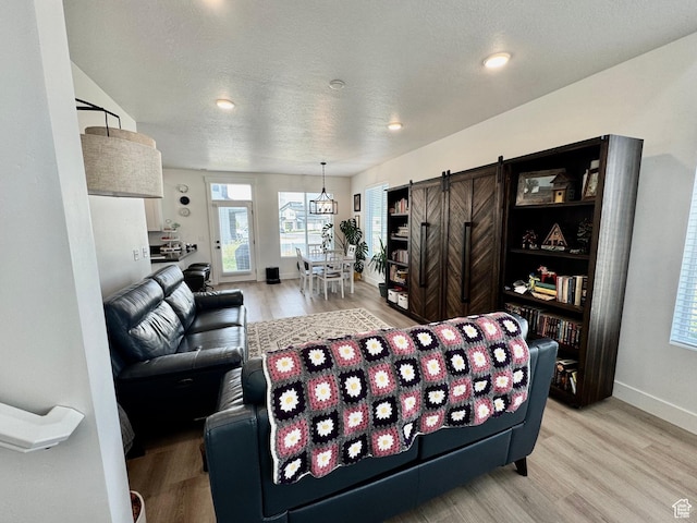 1038 W 980 S Unit 312, American Fork, UT 84003 - living area featuring a barn door, light wood-type flooring, recessed lighting, and a textured ceiling