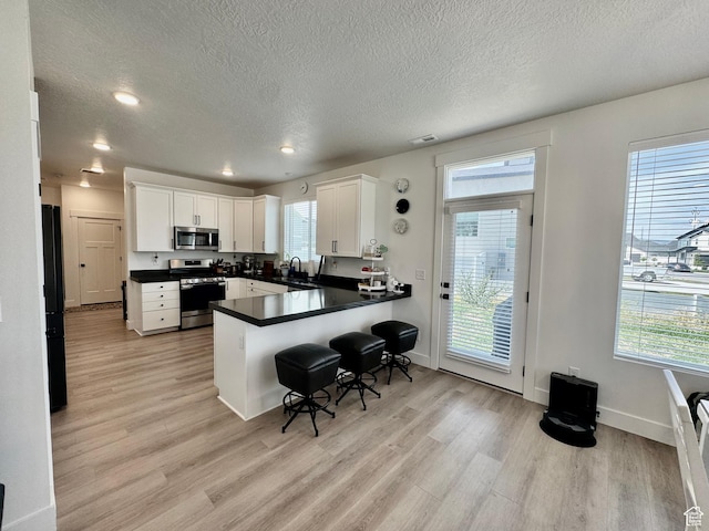 1038 W 980 S Unit 312, American Fork, UT 84003 - kitchen featuring appliances with stainless steel finishes, light wood-style floors, a textured ceiling, white cabinetry, and plenty of natural light