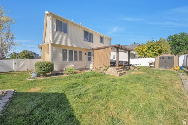 637 W Chase Ln, Centerville, UT 84014 - rear view of property featuring a storage unit, a fenced backyard, and a gate