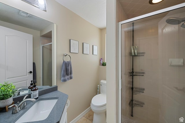 6764 S Enchanted Dr E, Midvale, UT 84047 - bathroom featuring vanity, a shower stall, and tile patterned floors