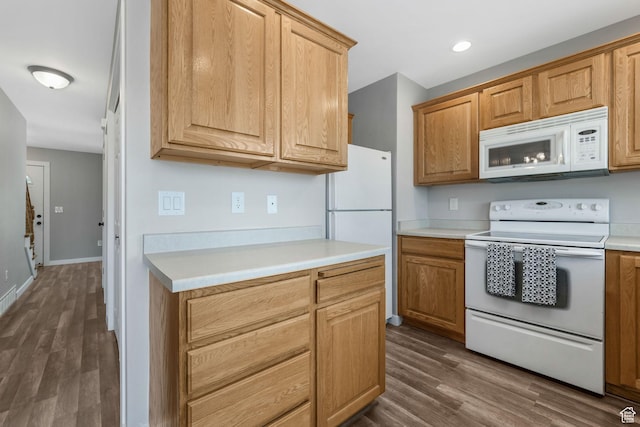153 E Main St Unit B, Santaquin, UT 84655 - kitchen with white appliances, dark wood-style floors, and light countertops