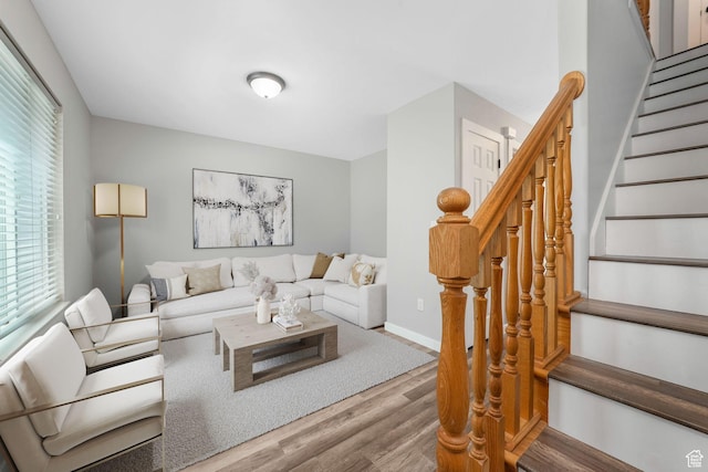 153 E Main St Unit B, Santaquin, UT 84655 - living area with wood finished floors and stairway