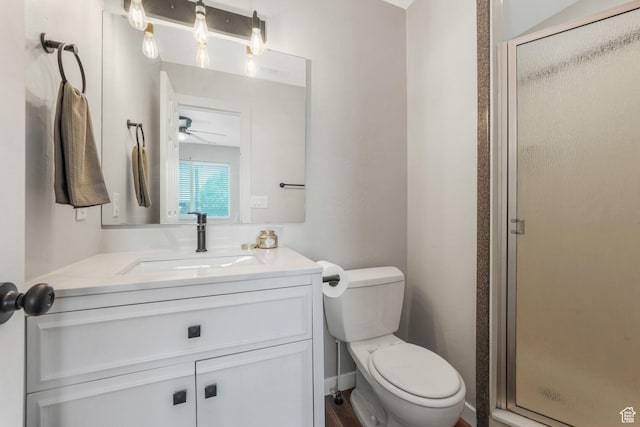 153 E Main St Unit B, Santaquin, UT 84655 - bathroom featuring a stall shower, vanity, and ceiling fan