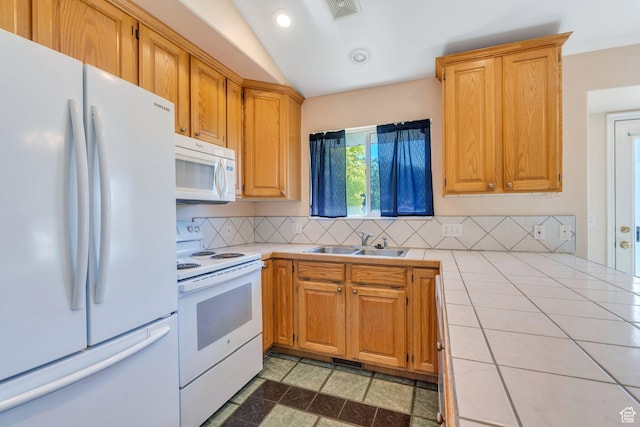 2086 N 1100 E, Lehi, UT 84043 - kitchen with white appliances, tile counters, decorative backsplash, and recessed lighting