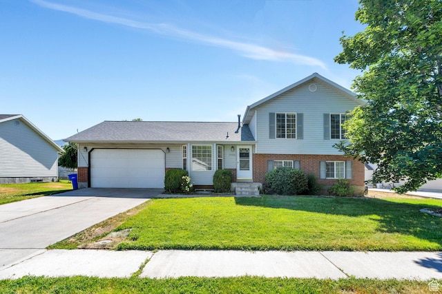 2086 N 1100 E, Lehi, UT 84043 - tri-level home featuring brick siding, an attached garage, concrete driveway, and a front yard