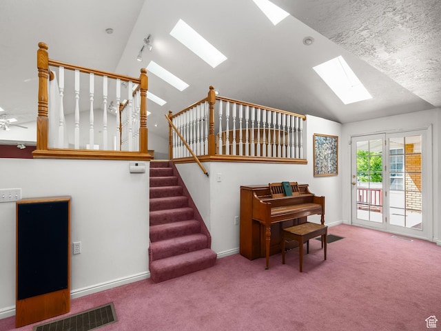 550 S 700 W, Payson, UT 84651 - staircase featuring a skylight, lofted ceiling, and carpet flooring
