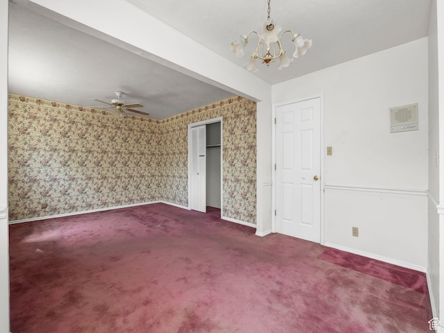 550 S 700 W, Payson, UT 84651 - unfurnished room with wallpapered walls, dark colored carpet, ceiling fan, and a chandelier