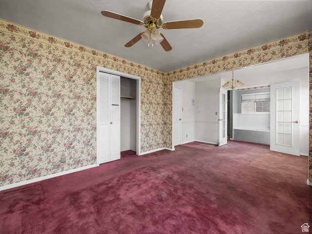 550 S 700 W, Payson, UT 84651 - unfurnished bedroom with wallpapered walls, carpet, a ceiling fan, a closet, and a chandelier