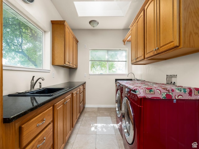 550 S 700 W, Payson, UT 84651 - laundry room featuring a skylight, cabinet space, washer and dryer, and light tile patterned floors
