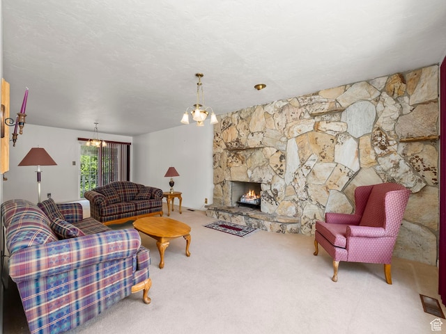 550 S 700 W, Payson, UT 84651 - living room with carpet floors, a chandelier, and a fireplace