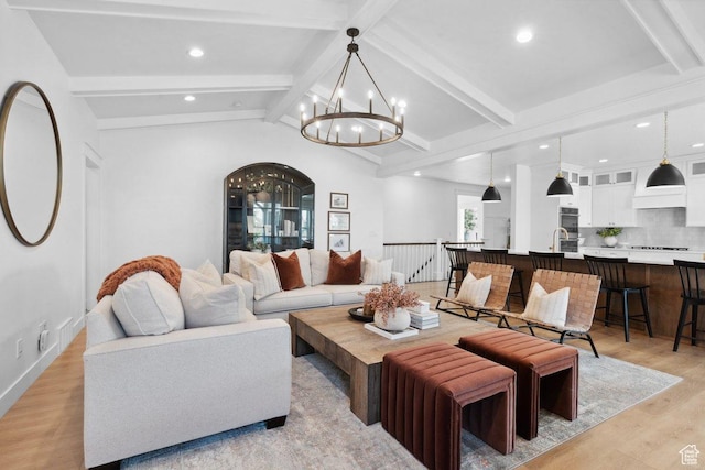 11449 S Bingham Rim Rd, South Jordan, UT 84009 - living area with a chandelier, light wood-style floors, and recessed lighting