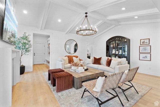 11449 S Bingham Rim Rd, South Jordan, UT 84009 - living room featuring a chandelier, light wood-style floors, recessed lighting, and arched walkways
