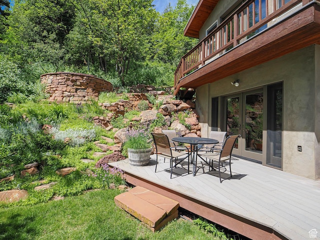 2137 N Pinecrest Canyon Rd Unit 35, Emigration Canyon, UT 84108 - wooden deck featuring french doors and outdoor dining area