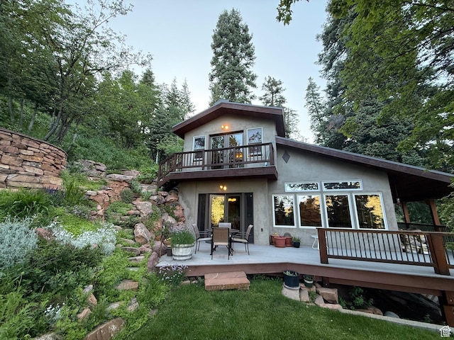 2137 N Pinecrest Canyon Rd Unit 35, Emigration Canyon, UT 84108 - rear view of property featuring stucco siding, a wooden deck, and a balcony