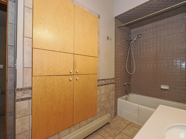 2137 N Pinecrest Canyon Rd Unit 35, Emigration Canyon, UT 84108 - full bathroom featuring washtub / shower combination, tile patterned flooring, tile walls, and a wainscoted wall