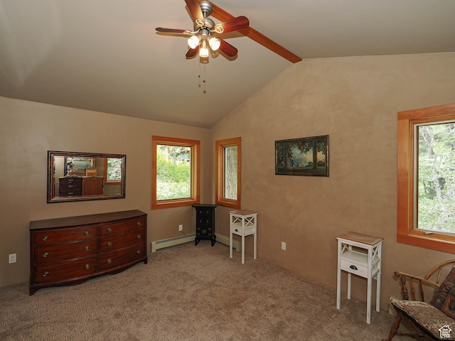 2137 N Pinecrest Canyon Rd Unit 35, Emigration Canyon, UT 84108 - living area featuring a baseboard radiator, a ceiling fan, and carpet