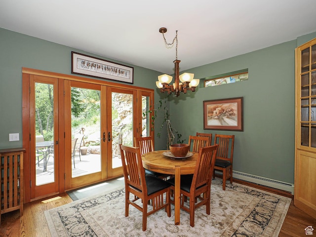 2137 N Pinecrest Canyon Rd Unit 35, Emigration Canyon, UT 84108 - dining area with baseboard heating, a chandelier, french doors, and wood finished floors