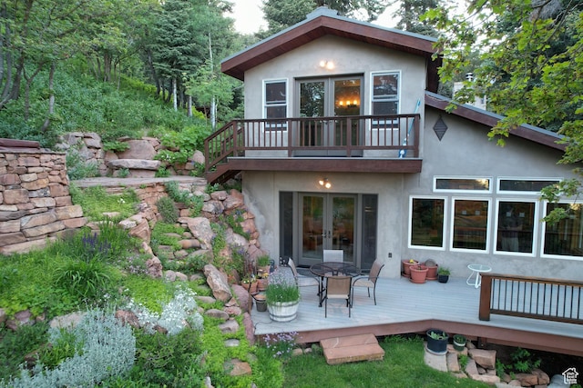 2137 N Pinecrest Canyon Rd Unit 35, Emigration Canyon, UT 84108 - back of property featuring french doors, stucco siding, a deck, and a balcony