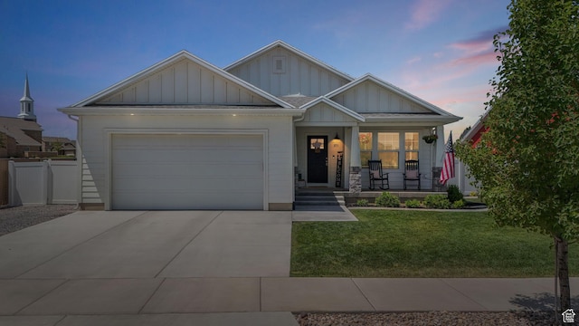 893 N 300 W, Santaquin, UT 84655 - craftsman house with board and batten siding, a porch, a garage, and concrete driveway