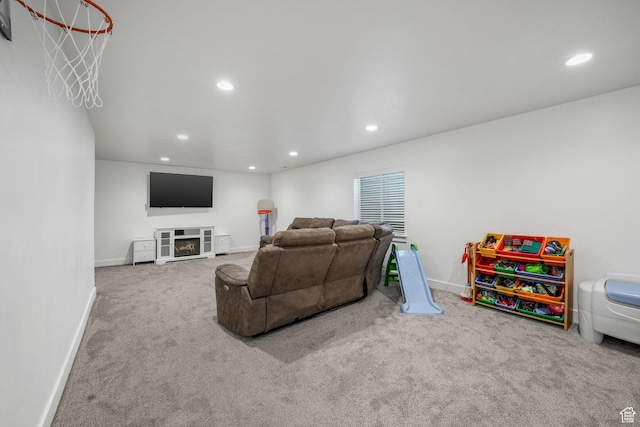 893 N 300 W, Santaquin, UT 84655 - carpeted living area with recessed lighting and a fireplace