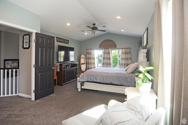 2857 W 2250 N, Clinton, UT 84015 - bedroom with carpet floors, vaulted ceiling, recessed lighting, and ceiling fan