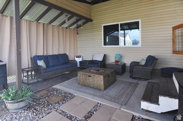 2857 W 2250 N, Clinton, UT 84015 - view of patio with an outdoor living space with a fire pit
