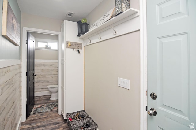 2857 W 2250 N, Clinton, UT 84015 - mudroom with tile walls, a wainscoted wall, and dark wood-type flooring