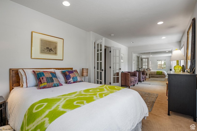 2442 Lily Langtry Ct, Park City, UT 84060 - bedroom with light colored carpet, french doors, and recessed lighting