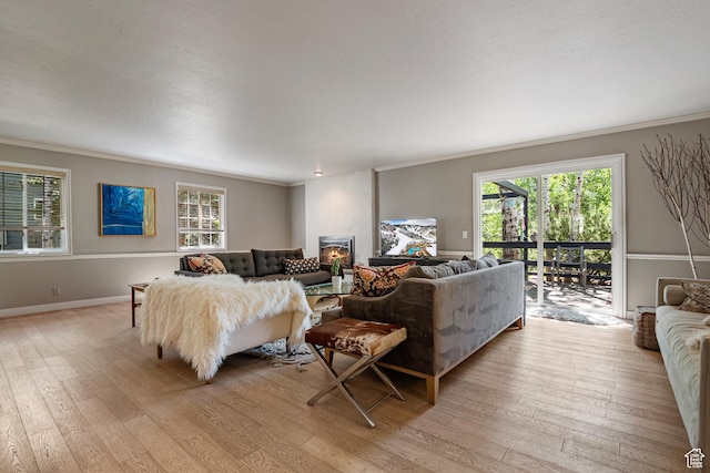 2442 Lily Langtry Ct, Park City, UT 84060 - living area with light wood-style floors, healthy amount of natural light, ornamental molding, and a large fireplace