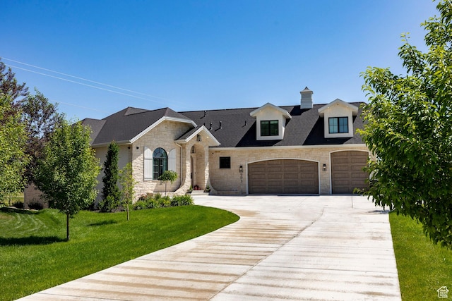 905 S Coldwater Way, Midway, UT 84049 - french country style house with stone siding, driveway, a front lawn, and a garage